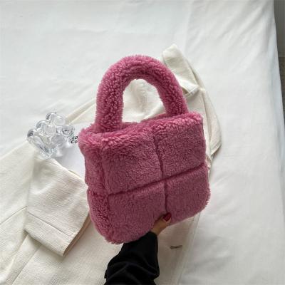 China Fashion Plush Material Solid Color Small Horizontal Square Type Easy To Match Women Bucket Handbags for sale