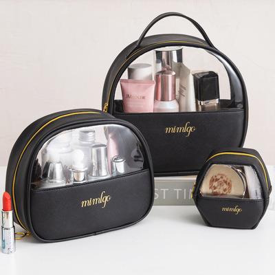 China Fashion Custom PU Leather PVC Kit Bag Ladies Makeup Cosmetic Clear Clear Bag Set In 3 Piece Toiletry Wash Bags for sale