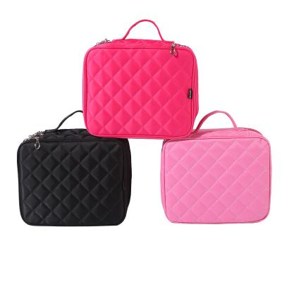 China Wholesale Fashion Double Layer Large Capacity Multi Function Waterproof Cosmetic Case Lingge Bag Cosmetic Bag for sale