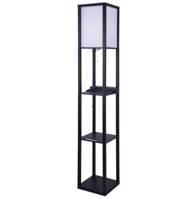 China Modern Floor Lamp With Shelves, Modern Tall Lamps With White Shade Lamps For Living Room, Bedrooms& Office-Black for sale