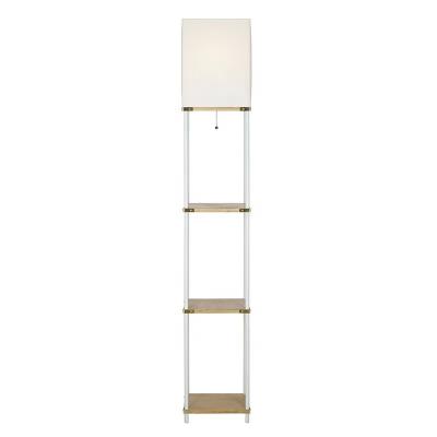 China Dimmable Modern Three Way Dimmable Shelf Lamp Home LED Square Wooden Storage Floor Lamp for sale