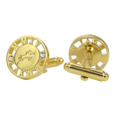 China Wholesale custom made high quality crystal cufflink in gold metal brass for sale