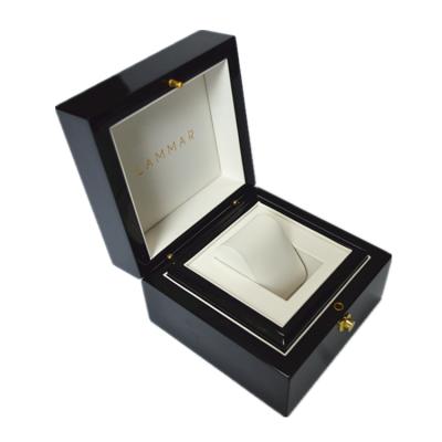 China Custom High Glossy Black Wooden Watch Packaging Logo Printing Removable Drawer MDF Watch Box With Pillow for sale