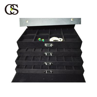 China high quality & Good service& Components gravants high quality embossing Custom Logo Pu Leather Black Velvet OEM factory lining jewelry Tray Packaging Case for sale