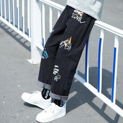 China 2022 new fashion brand fashion brand trend student printing new denim pants men's breathable loose straight pants for sale