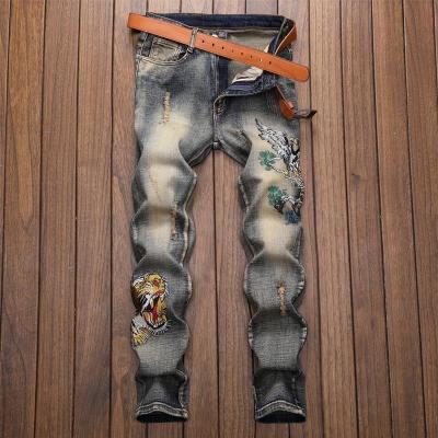 China 2022 New Breathable Vintage Chinese Style Jeans Men Vintage Pierced Embroidered Custom Jeans for sale