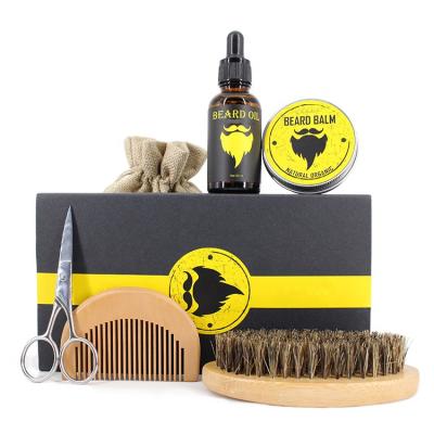 China Wholesale Natural Organic Beard Care Private Label 6pcs Beard Grooming Gift Set Beard Grooming Kit for sale