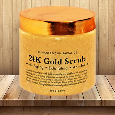 China Wholesale Organic Pure 24k Gold Face Care Exfoliator Anti Aging Revitalizing Facial Body Scrub for sale