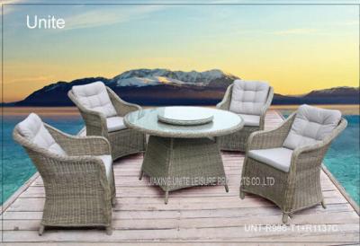 China 5 Piece Poolside Rattan Table And Chairs Set With Cushion / Rotary Tabletop for sale