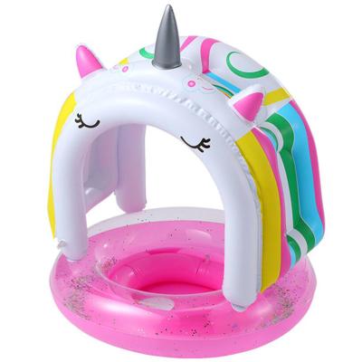 China 2021 Child's New Design Glitter Unicorn Inflatable Baby Seat Swim Ring Float With Canopy for sale