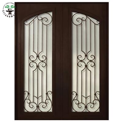 China Waterproof Metal Front Doors Double Wrought Iron Patio Door For Luxury Villa for sale