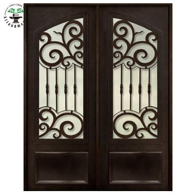 China Waterproof Luxury Wrought Iron Doors Design Glass Entry Door For Villa for sale