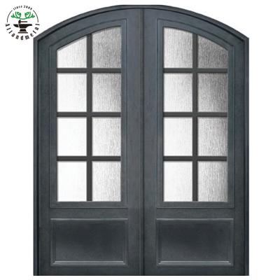 China Waterproof modern wrought iron door entry glass door for luxury villa for sale