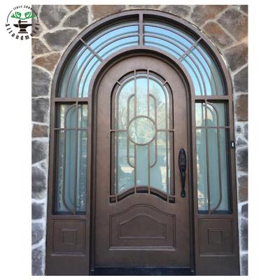 China Waterproof Arch Design Front Door Front Entry Wrought Iron Double Door For Exterior for sale