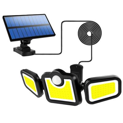 China Motion Sensor 3 Head COB LED Solar Power Panel Lights 171 Outdoor Wide Angle Remote Control Wall 270 Flood Light For Garden for sale