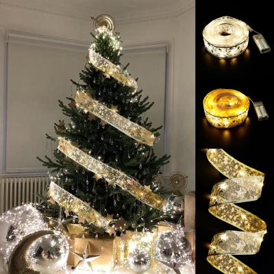 China 50 LED 5M Double Layer Fairy Lights String Christmas Ribbon Bows with LED Christmas Tree Ornaments New Year Navidad Home Decor 20210916 for sale