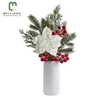 China Wholesale Minimalist Plant Christmas Holiday Decor 48cm Size Potted In White Ceramic Pot With White Artificial Poinsettia for sale