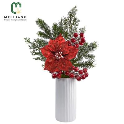 China Wholesale Minimalist Plant Christmas Holiday Decor 48cm Size Potted In White Ceramic Pot With Red Artificial Poinsettia for sale