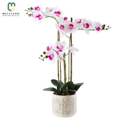 China 3D Printing PEVA Orchid Flower Arrangement Real Touch Minimalist White Purple Phalaenpsis Floral Potted Artificial Latex Flower for sale