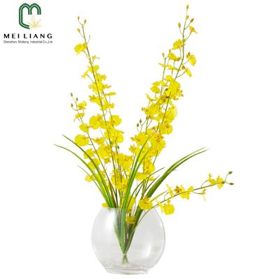 China Minimalist Faux Dancing Orchid Silk Flower Arrangements In Glass Vase for sale