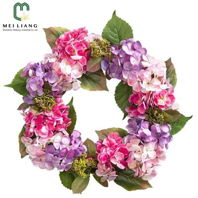 China China factory sales minimalist hot pink and purple artificial hydrangea flowers weave with natural rattan base for sale