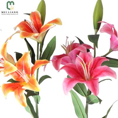 China High Quality Lily Flower Lily Wedding Artificial Flowers Party Decor Bouquet PEVA Stem 4 Heads Minimalist Real Simple Contact High Quality for sale