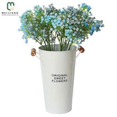 China Hot Selling Minimalist Plant Gypsophila Babysbreath Artificial Flower Arrangements In Metal Vase for sale