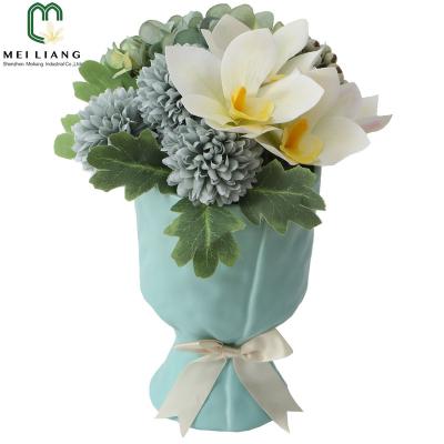 China Hot Sales Minimalist Artificial China Factory Wedding Party Cymbidium Orchid Flowers Arrangements of Competitive Price in Ceramic Vase for sale