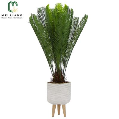 China Large Size Almost Natural Plant Minimalist Hot Sales Artificial Sago Cycas Plam Plant In White Planter With Stand Decor Party Home Garden for sale