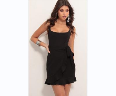 China Black Ruched Ruffle A Mini Dress Club Party Dress Anti-wrinkle OEM Summer Women's Double Strap Line for sale