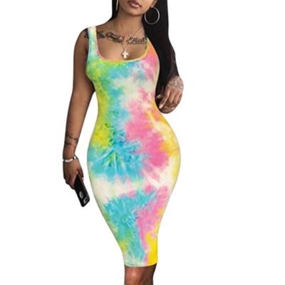 China 2021 Summer Women's Washable Women's Casual Basic Custom Print Logo Sleeveless Bandage Solid Color Mini Dress Body Dress Can OEM/ODM for sale