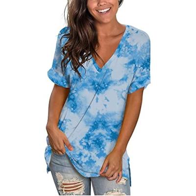 China OEM/ODM Fashion Women's Anti-pilling Solid Color Flowy Casual Loose Short Sleeve T-shirt Fashion V-Neck Cotton Top T-shirt for sale