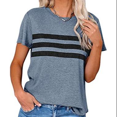 China OEM Breathable Women's Short Sleeve Tee Crew Neck Striped Casual Loose Tunic Summer Tee for sale