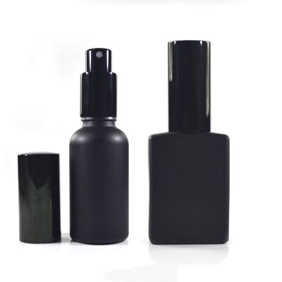 China 30 50 100ml Cosmetic Perfume Oil Glass Black Round Matte Rectangle Square Violet Matte Perfume Bottle With Spray Pump Cap for sale