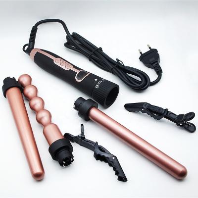 China Ceramic Hair Wand 5P Curling Hair Curler Set 5 in 1 Professional Interchangeable Hair Curler by Rose Gold Colors for sale