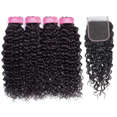 China Hair Bundle With Closure Super Double Drawn 12A Indian Hair Grade Straight Bouncy Bone Virgin Hair Water Weave Virgin Hair Bundles With Closure for sale