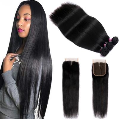 China Hair Bundles With Closure Full Cuticle Aligned Silky Peruvian Hair Bundles Straight Hair Bundles With Closure Remy Human Hair Weave Bundles With Closure for sale