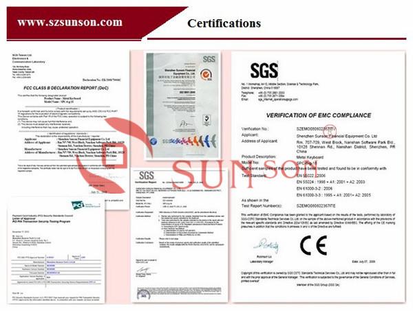 CE,FCC,ISO,RoHs,SGS,PCI - Shenzhen Sunson Tech Co., Ltd.