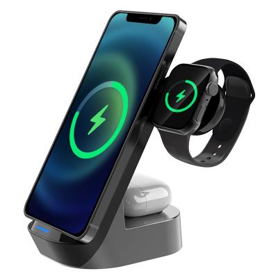 China Cell Phone Mobile Fast USB 3 in 1 Dock Stand Station Qi Wireless Charger for Iphone 12 pro Max Airpod Pro Iwatch for sale