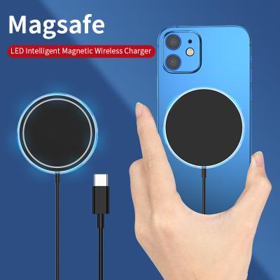 China Premium Portable Fast Light 15W QI Magsafer Magnetic Cable Mobile Phone Color Wireless Charger For iPhone 12 Pro Max for sale