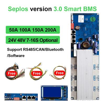 중국 V3 디리그린 세플로스 JK BMS 라이프포4 리 이온 16S 48v 50A 100A 150A 200A 블루 텐트 RS485 CAN BUS 통신 스마트 BMS 판매용