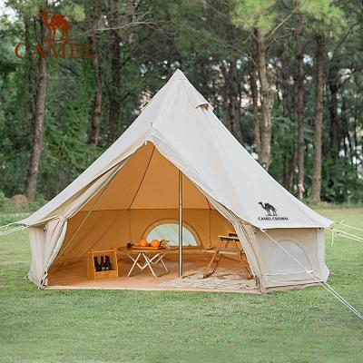 China waterproof & Camel 5-8 Person Glamp Bell Tent Breathable Cotton Canvas Hiking Emperor Camp Bell Tent Outdoor Luxury Glamping Bell Tent for sale