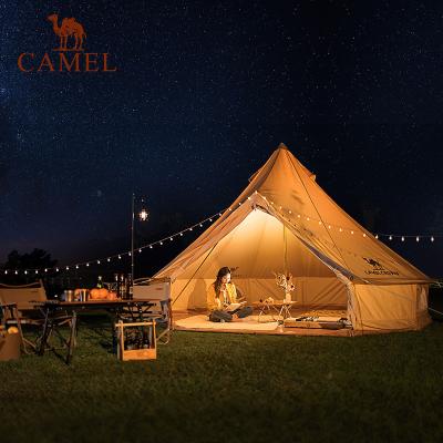 China High Quality Breathable Cotton Canvas Picnic Tent 6-9 Person Camel Pyramid Outdoor Camping Tent for Camping for sale