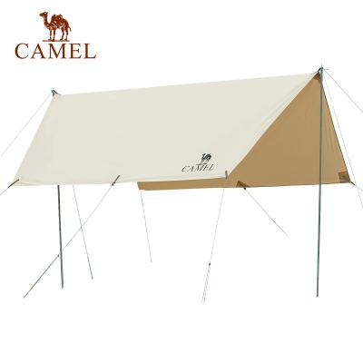 China Straight Tying Type Outdoor Hexagonal Camel Cotton Camping Tarp Protect Big Space Comfortable Polyester Cotton Weather Canopy for sale