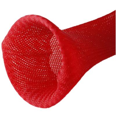 China Flexible and High Density Polyester Mesh Tube Electrical Cable End Protector High Temperature Braided PET Braided Sleeve Red for sale