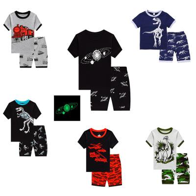 China Amazon Factory Customized Casual Hot Sale Children Clothing 100% Cotton Children Pajamas Sets Summer Boys Shorts Dinosaur for sale