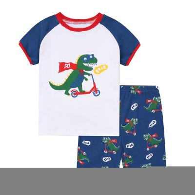 China Amazon Factory Customized Casual Hot Sale Children Clothing 100% Cotton Children Pajamas Sets Summer Boys Shorts Dinosaur for sale