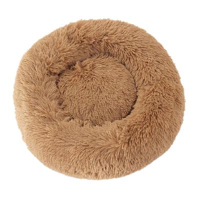 China Washable Pet Mat Bed Cat Brown Round Pet Wash Plush Round Bed Mechanical Popular Promotional Cute Pet Bed for sale