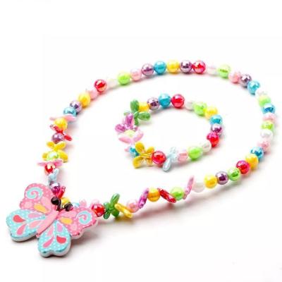 China Pink Flower Necklaces Kids Toddler Girls Little Girls Necklace Bracelet Set Stretch Butterfly Necklaces Gift Costume Jewelry for sale