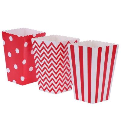 China Recyclable Popcorn Boxes Cardboard Candy Container Rugby Stripe Wave Dot Pattern Deco for sale